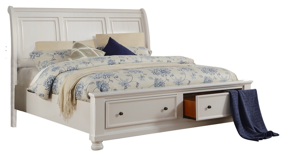 Liverpool Cottage Queen Sleigh Platform Bed with Footboard Storage