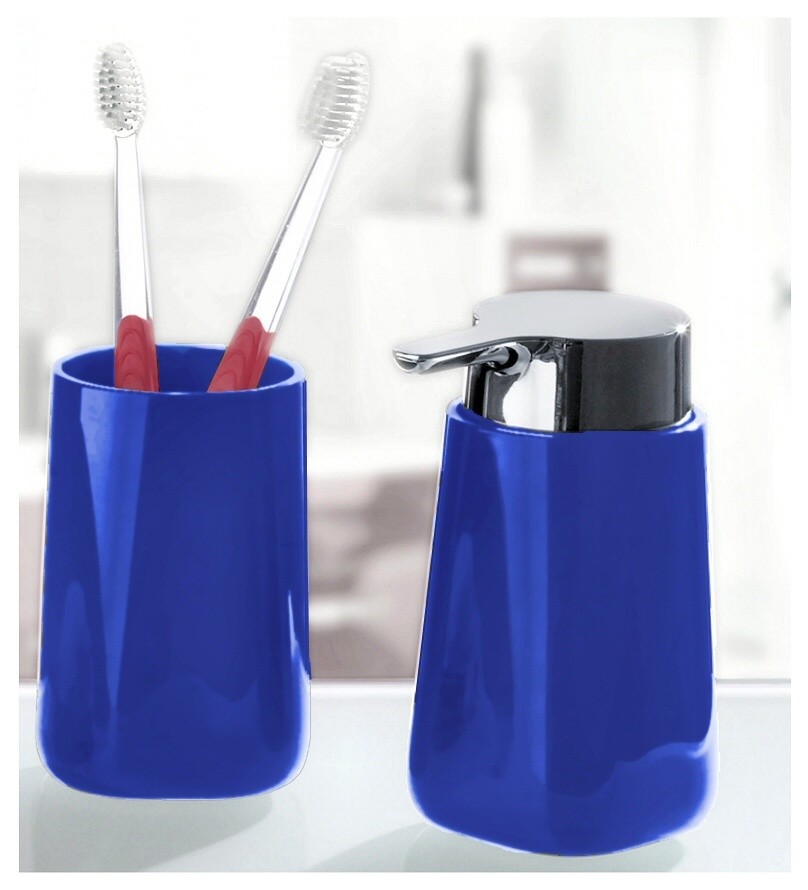 Bath Accessories, Bathroom Tumbler and Liquid Soap Dispenser, 2-Piece Set, Blue