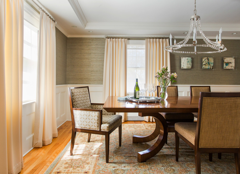 Inspiration for a mid-sized traditional separate dining room in Boston with no fireplace and light hardwood floors.