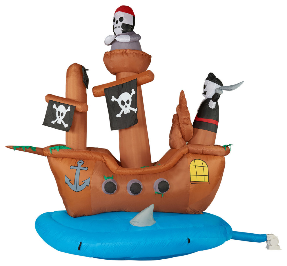 10' Inflatable Pirate Ship With Lights Outdoor Holiday Decorations