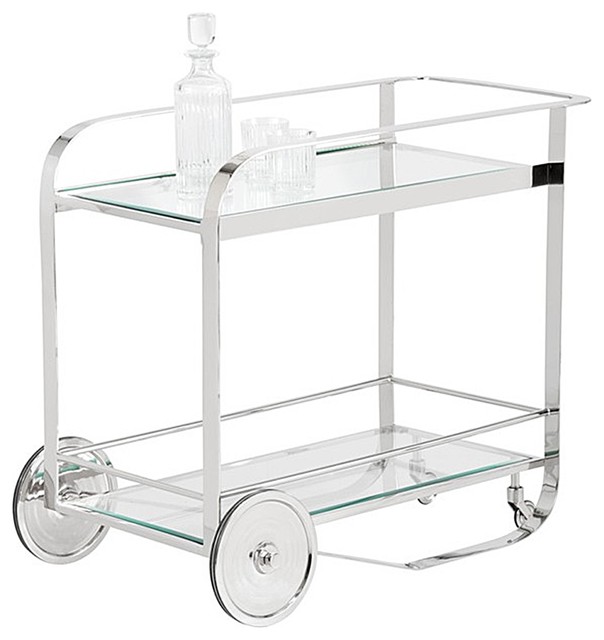 Glass Bar Cart With 2 Oversized Wheel Contemporary Bar Carts by