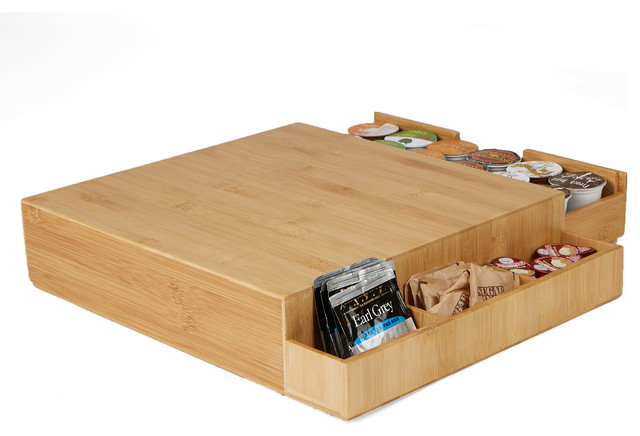 Bamboo K Cup Drawer With Side Caddy Brown Transitional Coffee