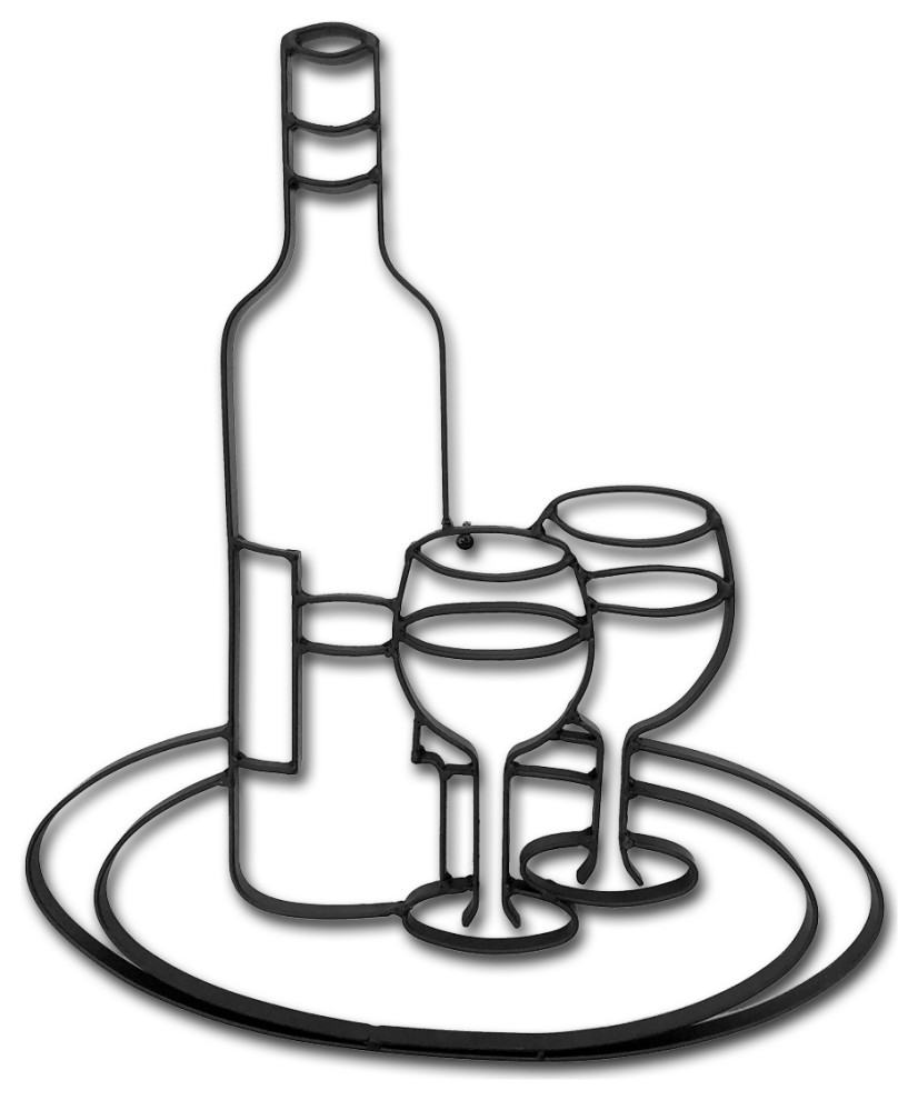 Metal Wine Bottle and Wine Glass Wall Decor Contemporary Outdoor