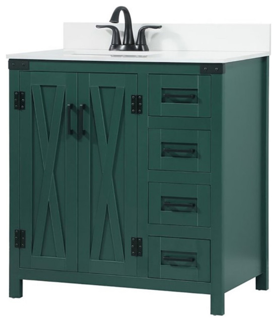 32" Single Bathroom Vanity, Green With Backsplash Contemporary