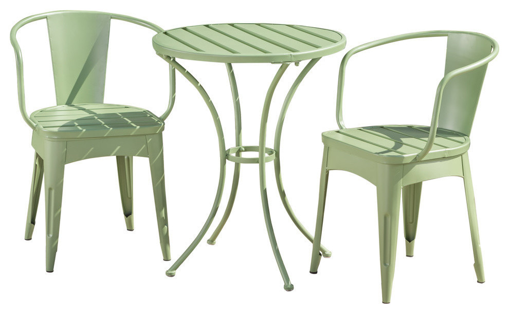 Gdf Studio 3 Piece Collins Outdoor Matte Green Iron Bistro Set Matte Green Iron Bistro Set