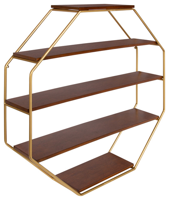 Lintz Wood Octagon Floating Wall Shelves Contemporary Display And