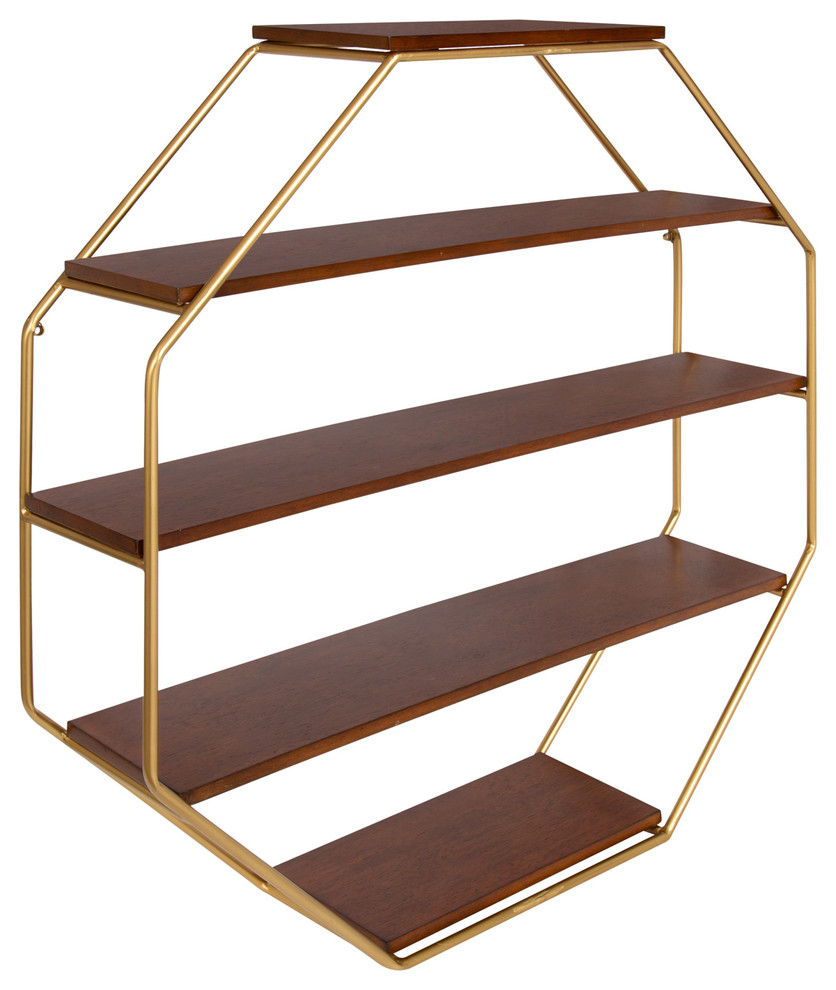 Lintz Wood Octagon Floating Wall Shelves Contemporary Display And