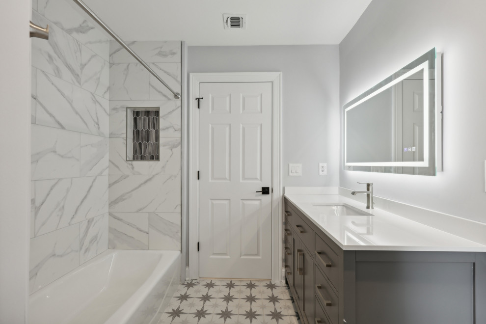 Bathroom with LED Mirror and Star Floor Tile