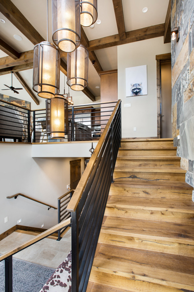Inspiration for a rustic staircase remodel in Denver