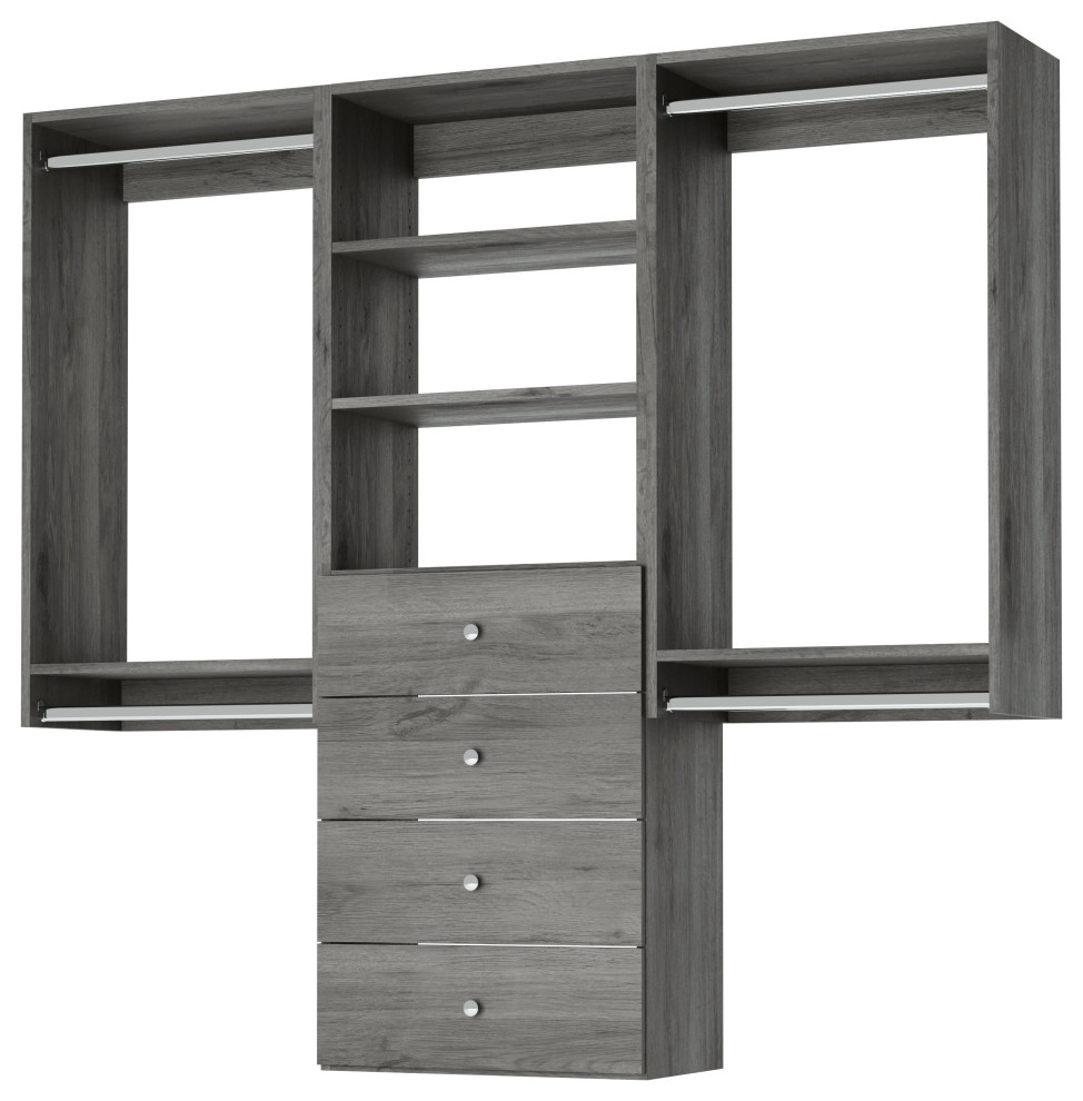 Modular Closet System Hanging Closet Organizer With Drawers 66"96", 78