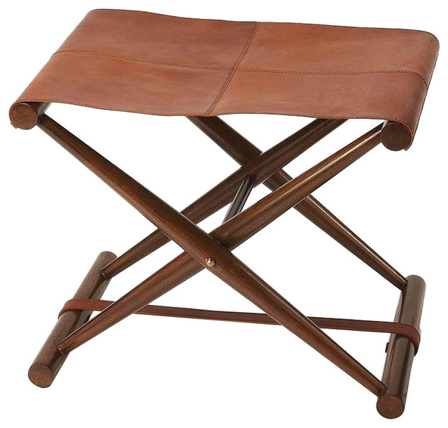 Sutton Leather Folding Stool, Folding Leather Chair
