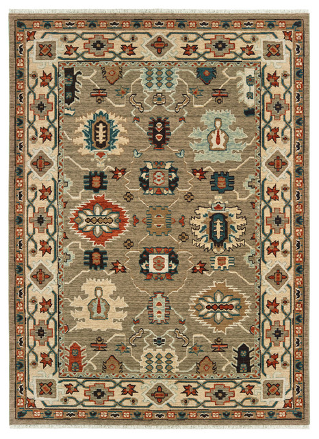 Adeline Tribal Border Tan Ivory Fringe Wool Area Rug 3 10 X5 5 Adeline Tribal Border Tan Ivory Fringe Wool Area Rug 3 10 X5 5