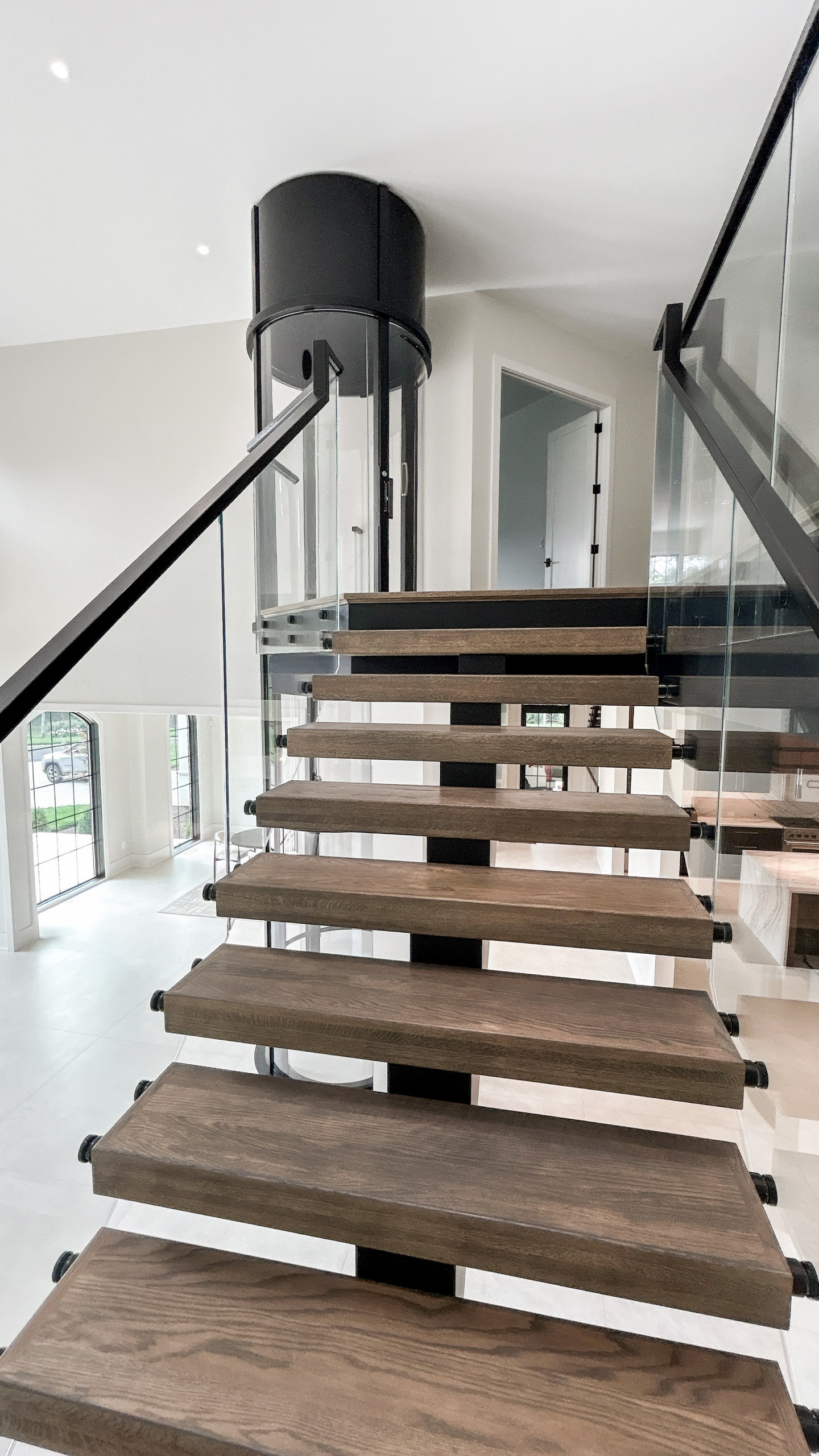 Project #159 | Modern Foyer Stair with Stand-off Glass Railing