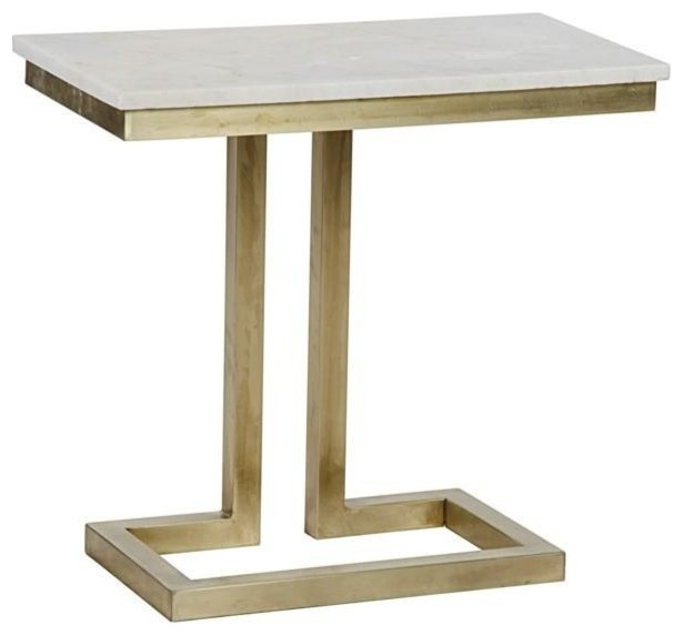 Dyer Side Table, Antique Brass, Metal and Quartz