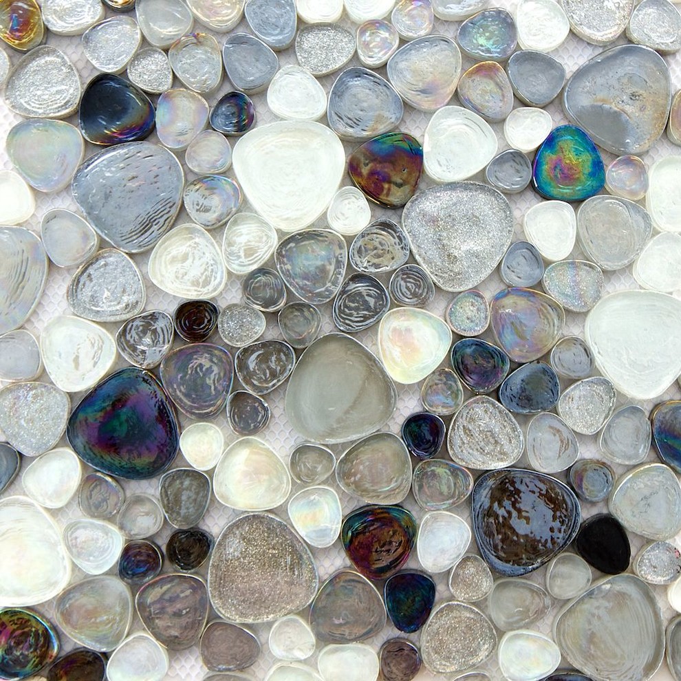 Iridescent Glitter Pebble Glass Mosaic Tile Contemporary Wall And