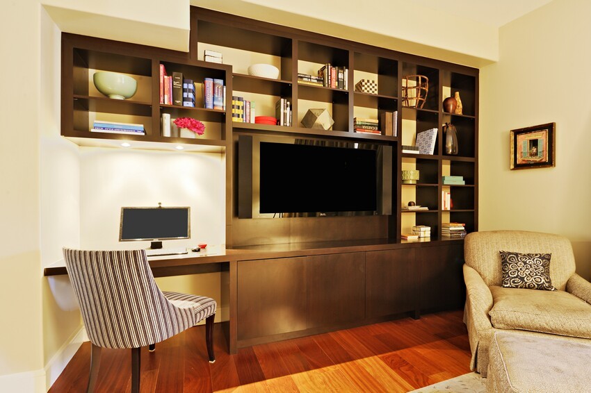 Photo of a small transitional home theatre in New York.