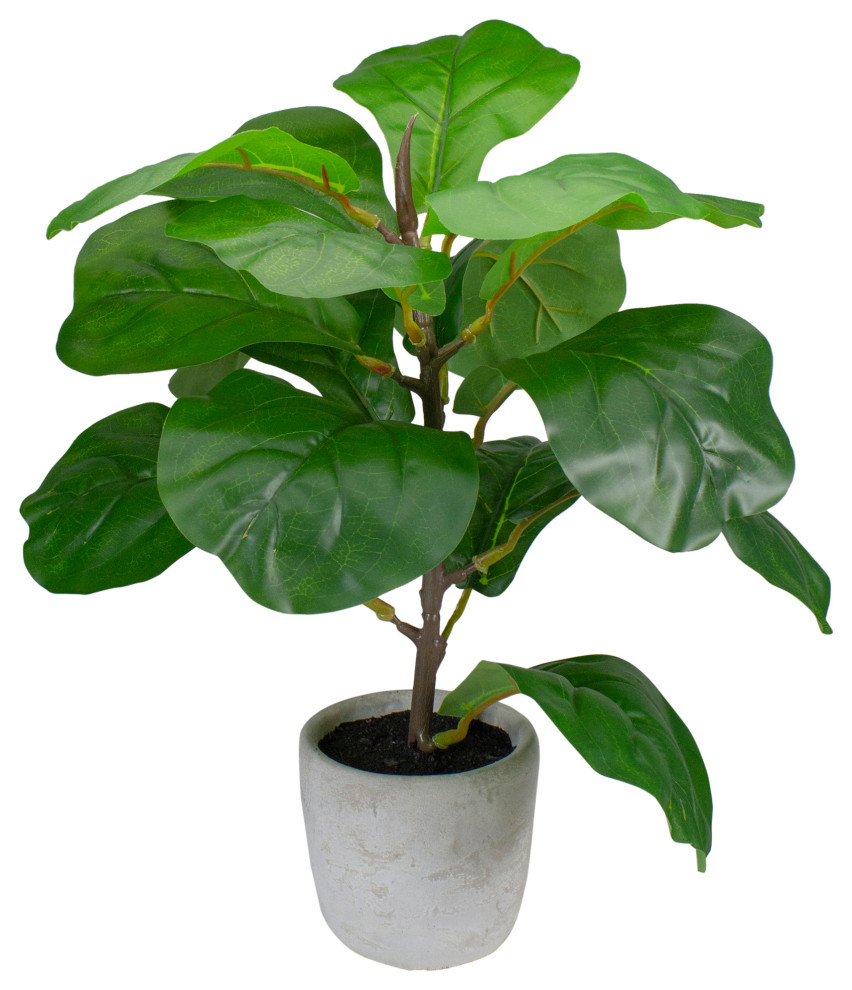 16" Potted Green Artificial Fiddle Leaf Plant Modern Artificial