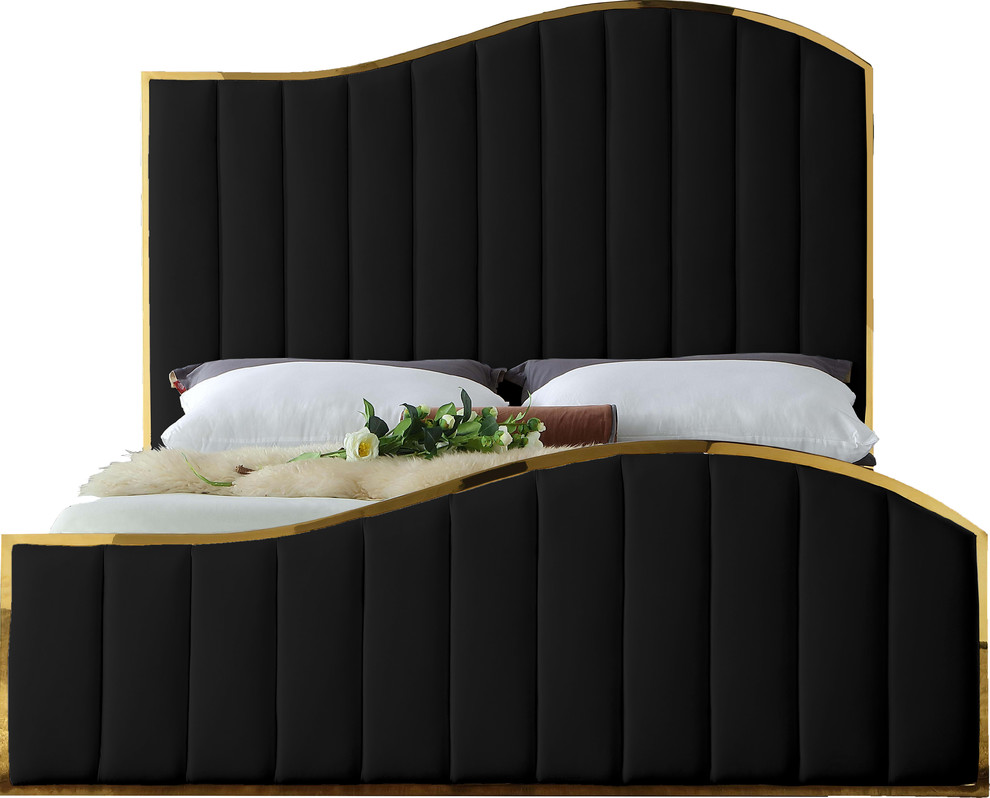 Jolie Black Velvet King Bed Contemporary Panel Beds by Meridian