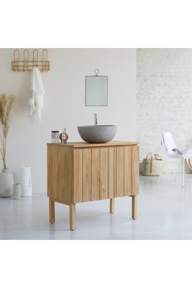 Teak Minimalist Vanity Unit Tikamoon Jill Transitional Bathroom
