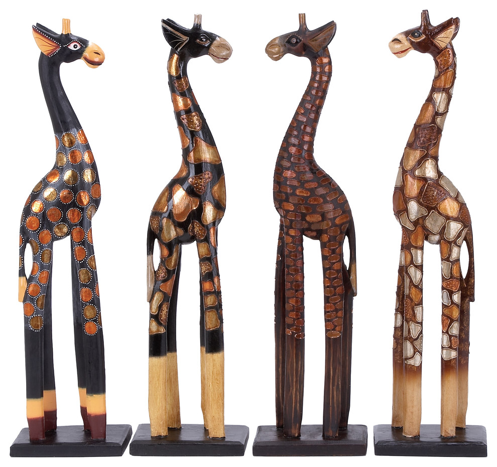 Wooden Giraffe Statue 4 Assorted 24"H, 6"W Contemporary Decorative