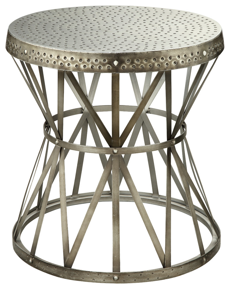 Round Table, Hammered Antique Nickel Industrial Side Tables And End