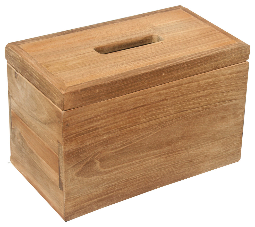Rectangular Recycled Teak Wood Tissue Holder Transitional Tissue