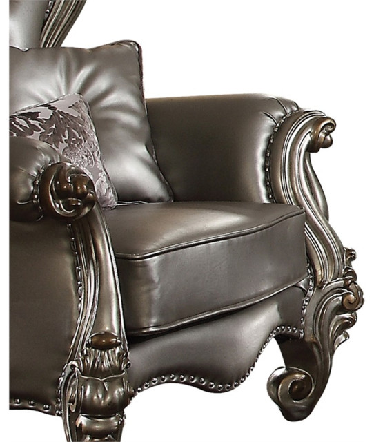 ACME Versailles Faux Leather Tufted Back Chair in Silver and Antique ...