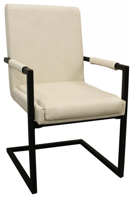 Wendy Genuine Leather Armchair, Ivory With Iron Frame