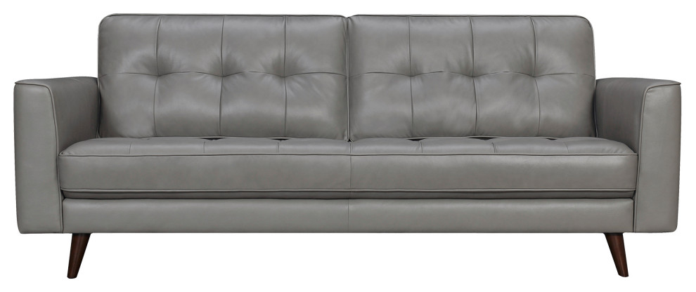 Daeson 86" Mid-Century Modern Leather Square Arm Sofa, Gray