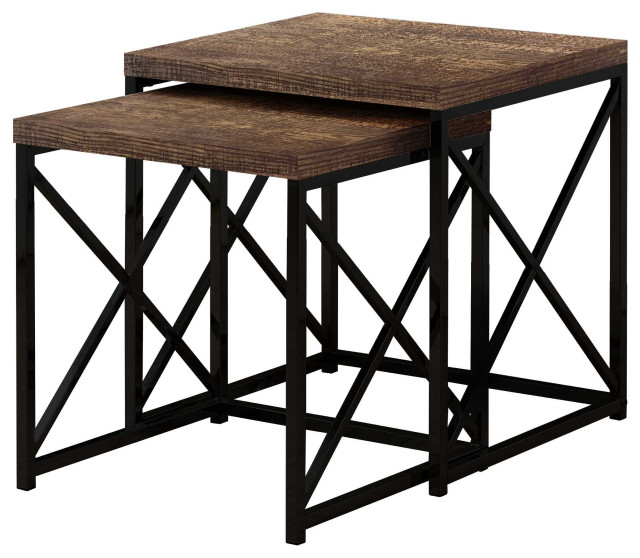 40 5 Particle Board And Black Metal Two Pieces Nesting Table Set Black Metal Two Pieces Nesting Table