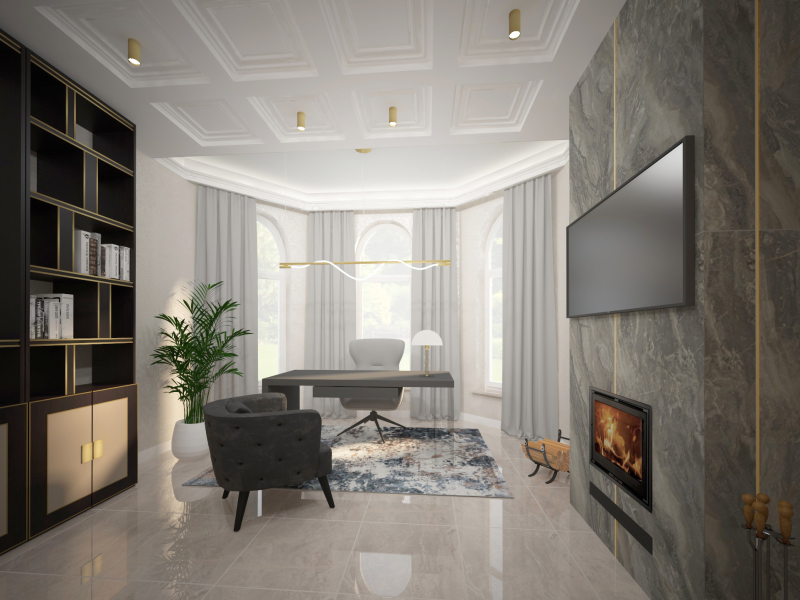 Интерьер кабинета в частном доме.