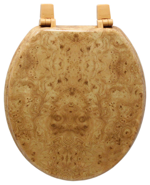 Trimmer Wood Toilet Seat With Faux Wood Grain Painting, Light Wood