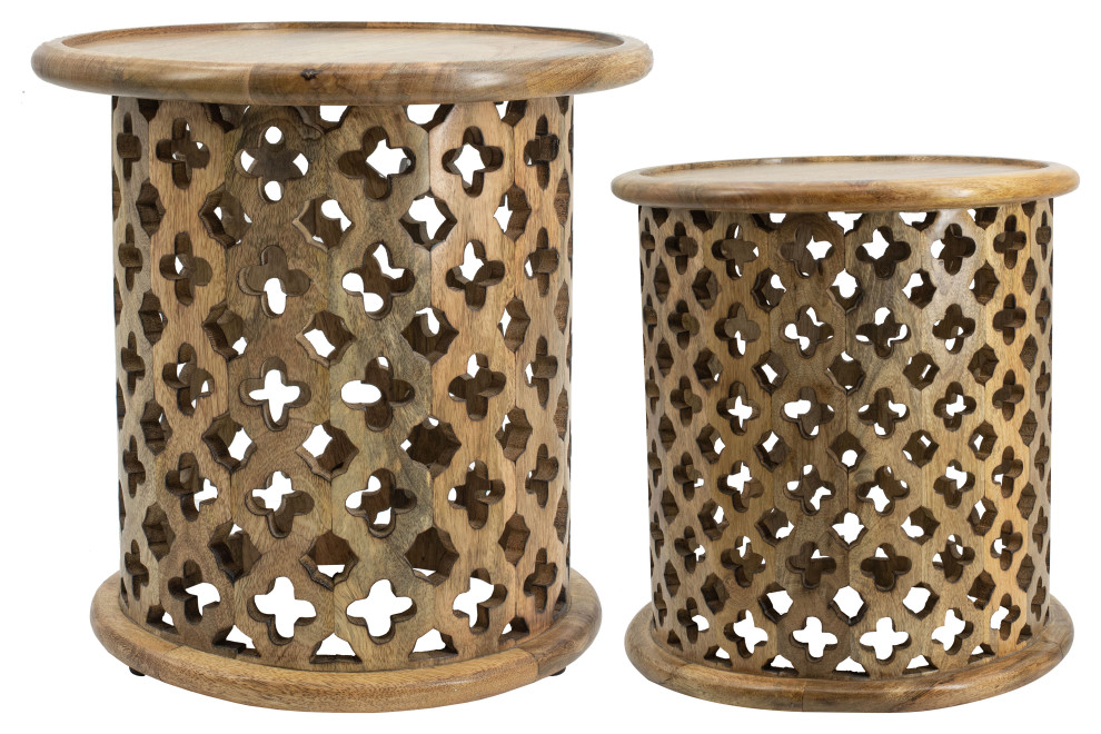 Jali Cutting Mango Wood Side Table Set Of 2 Mediterranean Side