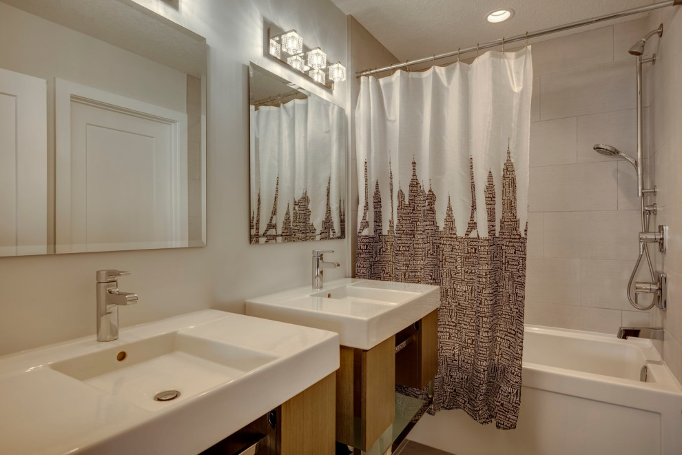 Inspiration for a transitional home design remodel in Calgary