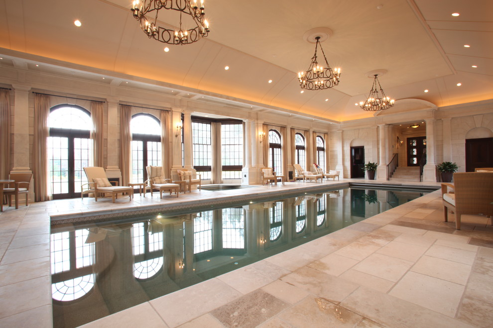 Photo of a traditional indoor pool in Boston.