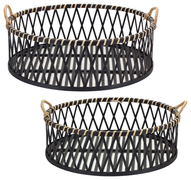 Bamboo & Rattan Tray, 2Piece Set Tropical Serving Trays by