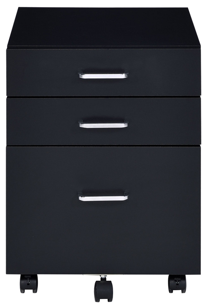 3 Drawers Wood File With Wheels, Black Transitional Filing