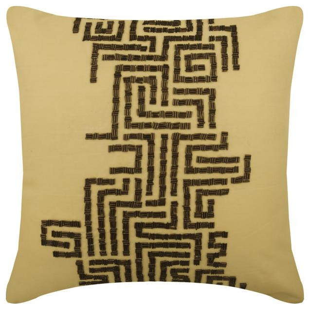 Sofa Pillowcase Silk Designer 16"x16" Earthy Green Tarnished Gold Lattice 
