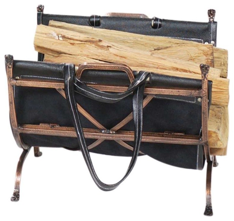 Antique Copper Log Holder Transitional Firewood Racks by