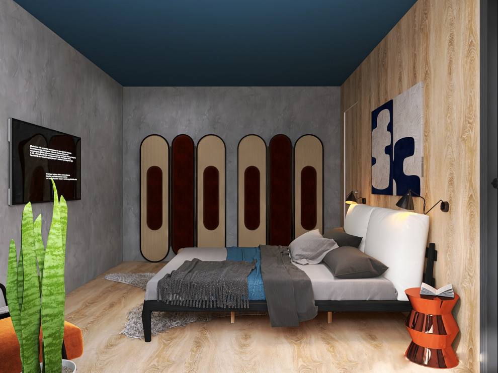 Дизайн спальни, совмещенной с санузлом, для молодого человека