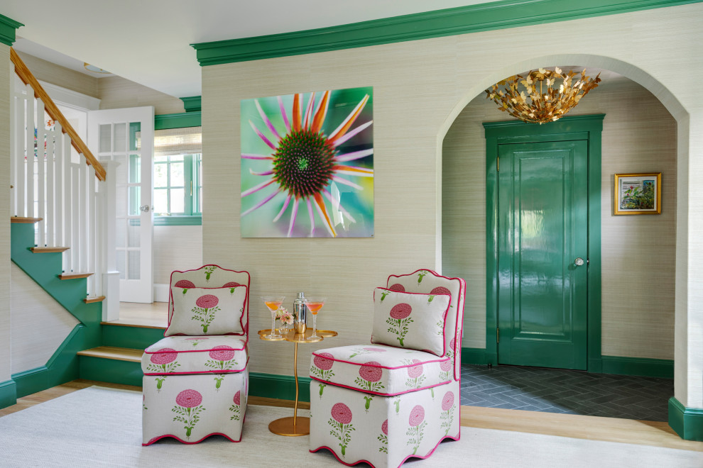 Example of a transitional home design design in Boston