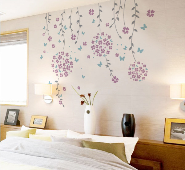 flower vines and butterflies, wall decal, - modern - wall decals