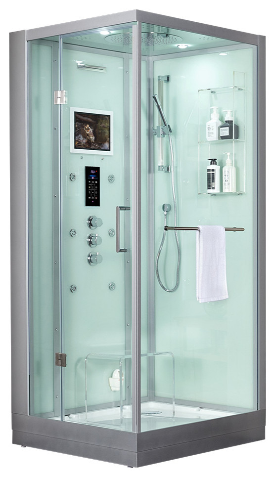Platinum Arezzo Walk-in Steam Shower Sauna Spa w/ jets Smart TV Bluetooth , Whit