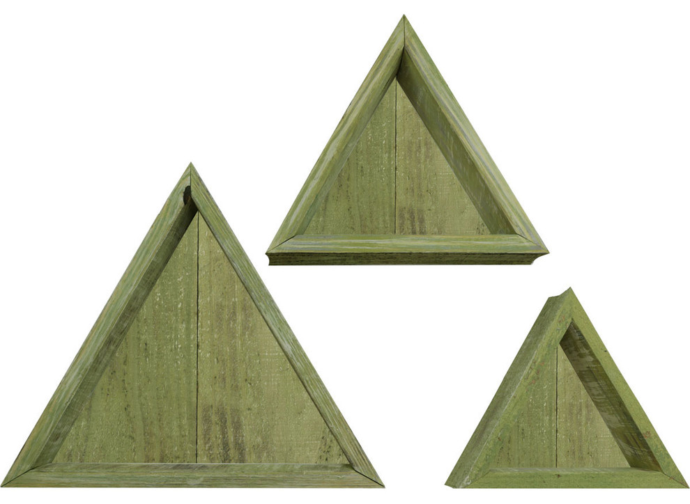 Set Of 3 Triangle Vintage Farmhouse Shadow Box Shelves Barnwood Decor Farmhouse Display And Wall Shelves By Ekena Millwork