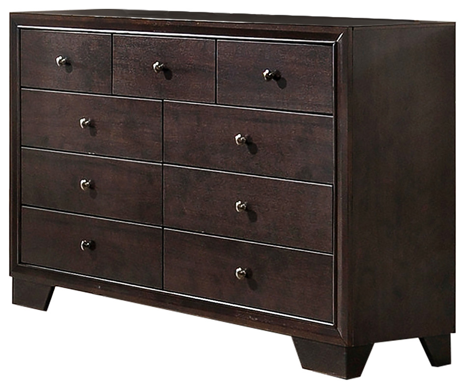 Rubber Wood 9 Drawers Dresser in Brown - Transitional - Dressers - by ...
