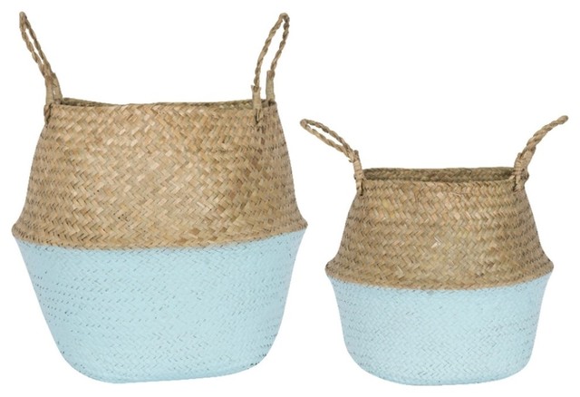 Blue Dipped 2-Piece Wicker Baskets Set