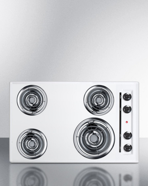 Summit 30 Inch Electric Coil Style Cooktop with 4 Elements in White Contemporary Cooktops