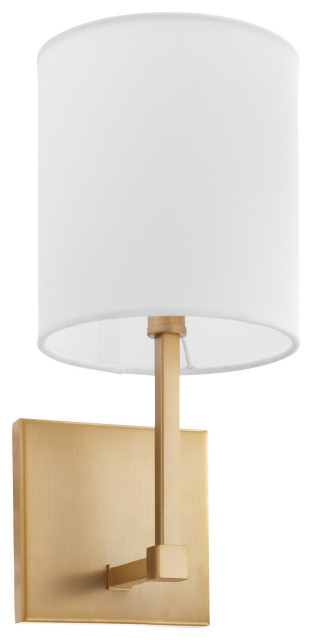 Quorum 5377-1-80 1-Light Wall Mount, Aged Brass With White Linen