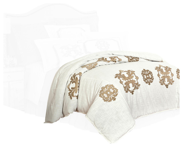 Madison Linen Duvet Cover With Velvet Embroidery Contemporary