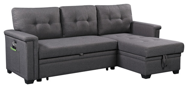Bowery Hill Light Gray Reversible Sleeper Sofa Storage Chaise USB ...